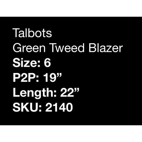 Talbots green tweed crop blazer with blue detailed sleeves- size 6 - Picture 7 of 7